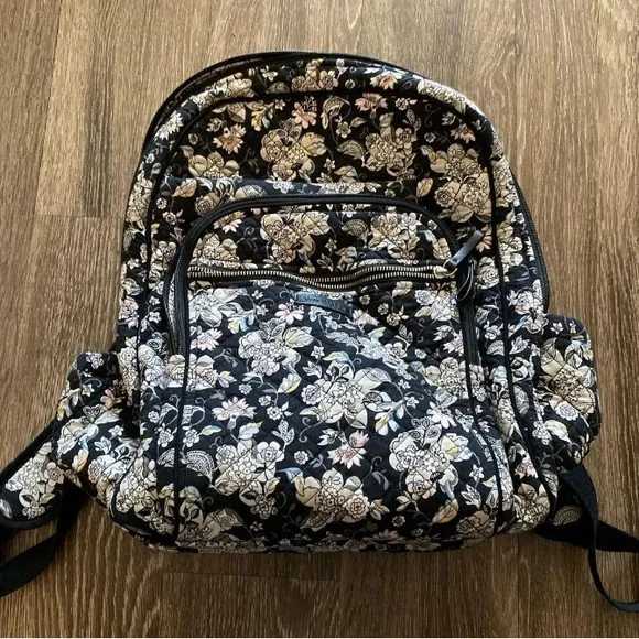 Vera Bradley Black and Gray Floral Backpack Vera Bradley Campus Backpack Twilight Garden White Black  main image 2